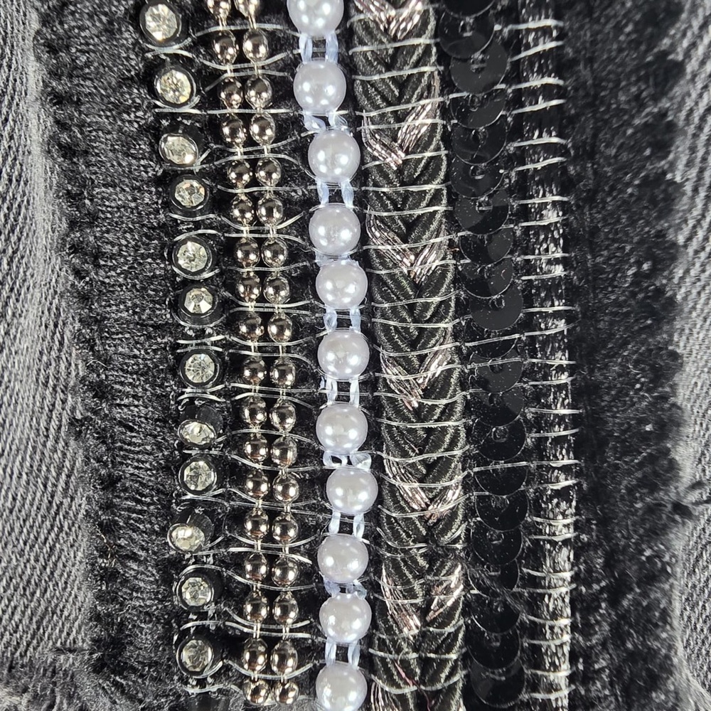 NWT FREE PEOPLE Embellished Rhinestone Side Stripe Denim Mini Skirt Raw Hem Sz 6 - Picture 14 of 16